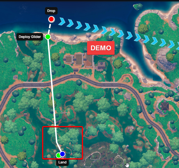 Example showing Dropmaps being calculated to avoid obstacles