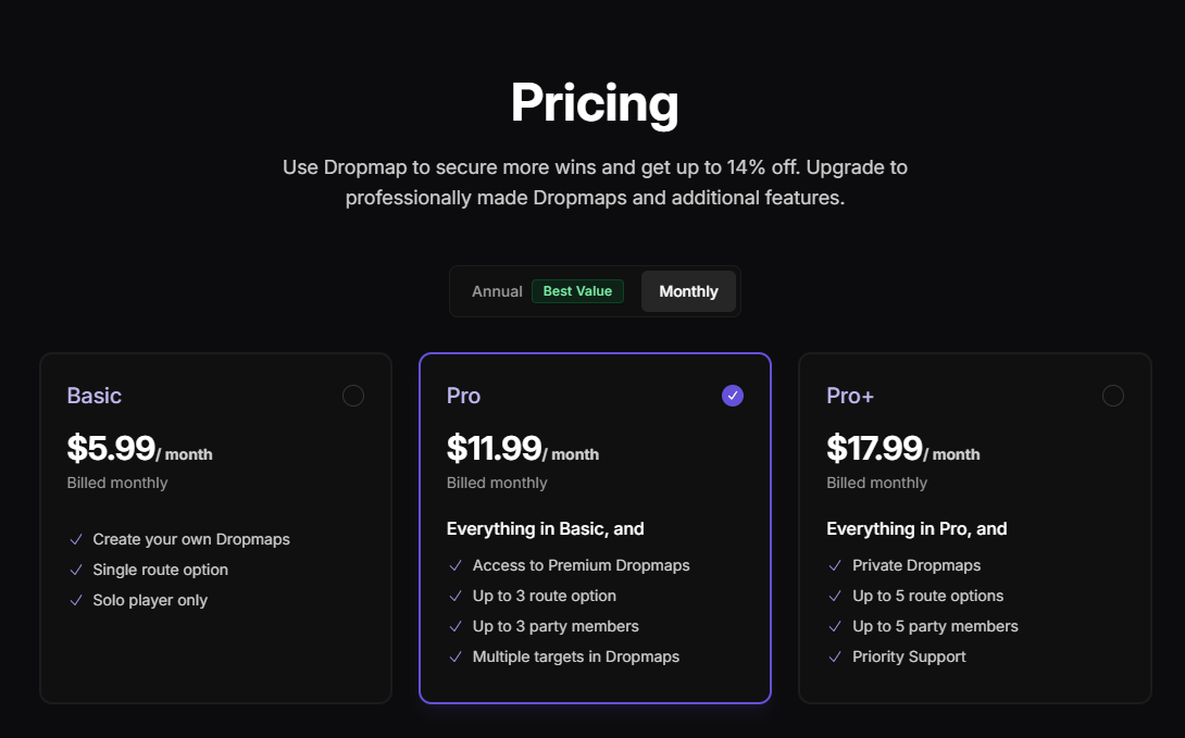 Dropmap's new pricing structure